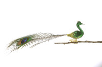 kleiner Pfau, gerader Kopf, Goldglimmerstriche Nr. 328, matt grün, dunkelgrün, Pfauenfeder, Krone kleiner Pfau, gerader Kopf, Goldglimmerstriche Nr. 328, matt grün, dunkelgrün, Pfauenfeder, Krone